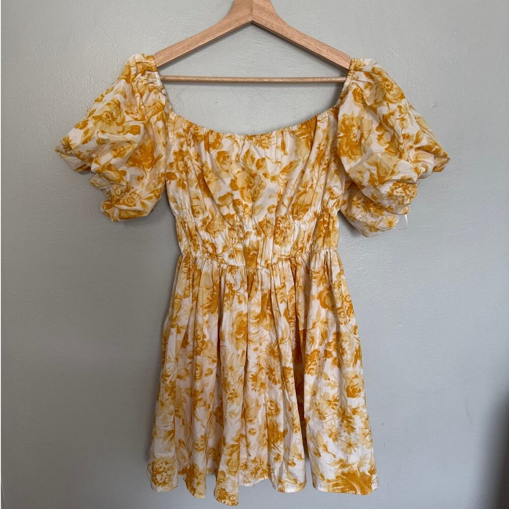 NWT Women's Size M Yellow Floral Abercrombie & Fitch Off the Shoulder Puff Dress